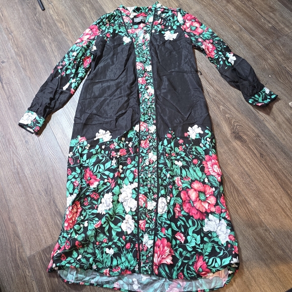 Anthropologie Floral Midi Dress Kimono Style Long Sleeve Black Multicolor Small - Picture 6 of 13